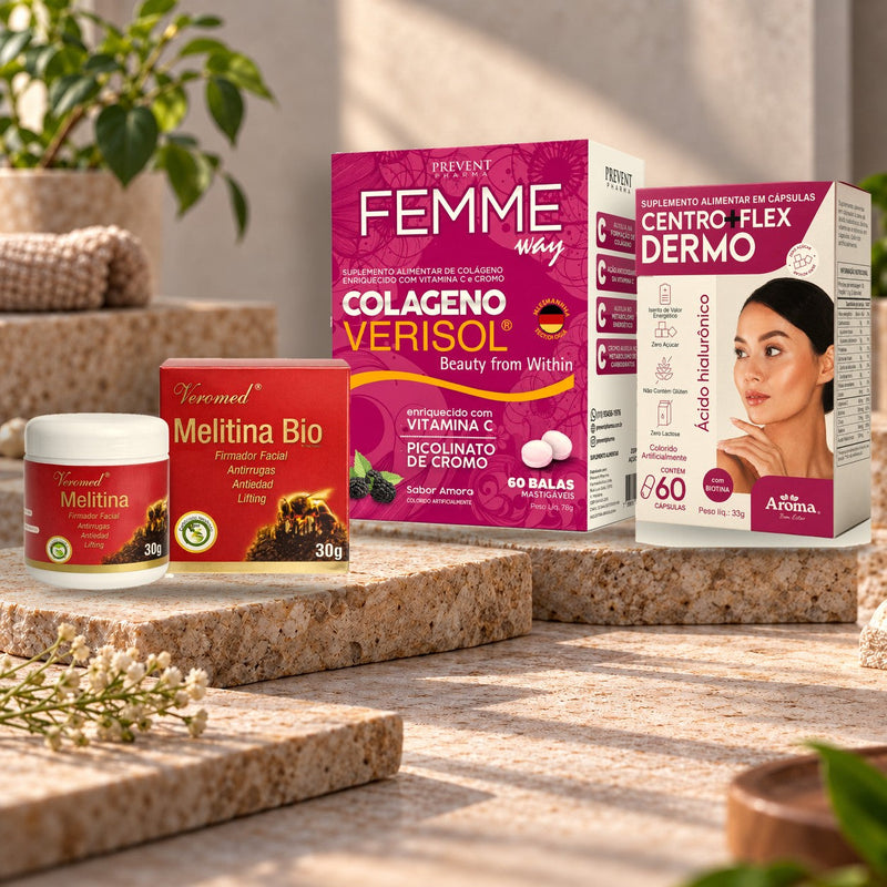 Cabelo, Pele e Unhas: Melitina, Colágeno Verisol e Centro+Flex Dermo