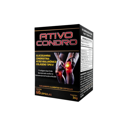 Ativo Condro 60 Cápsulas — Glucosamina, Condroitina, Colágeno Tipo II e Ácido Hialurônico