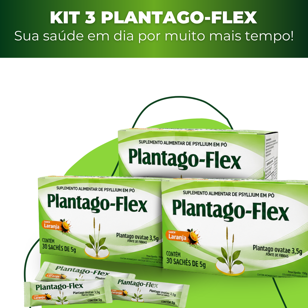 Plantago-Flex Psyllium em Pó Para Saciedade - Fibra Solúvel — Kit 3 Unidades