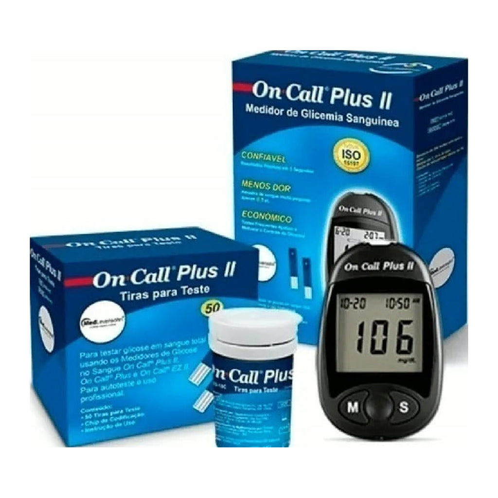 Medidor de Glicemia On Call Plus II + 50 Tiras para Teste de Glicose
