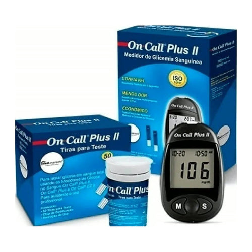 Medidor de Glicemia On Call Plus II + 50 Tiras para Teste de Glicose
