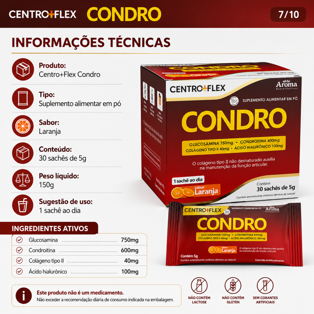 CentroFlex Condro Sachê 30g - Colágeno e Glucosamina Sabor Laranja — foto 8