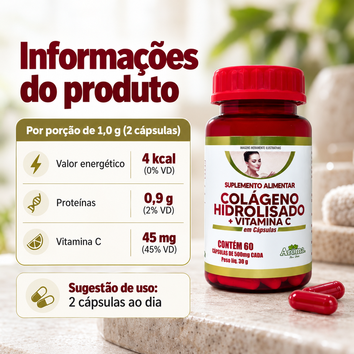 Colágeno Hidrolisado + Vitamina C | 60 Cápsulas