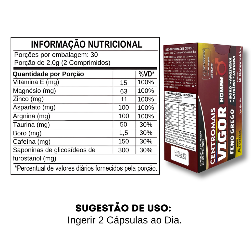 CentroMais Vigor Homem 60 Cápsulas | Feno Grego + Cafeína com Taurina — foto 2