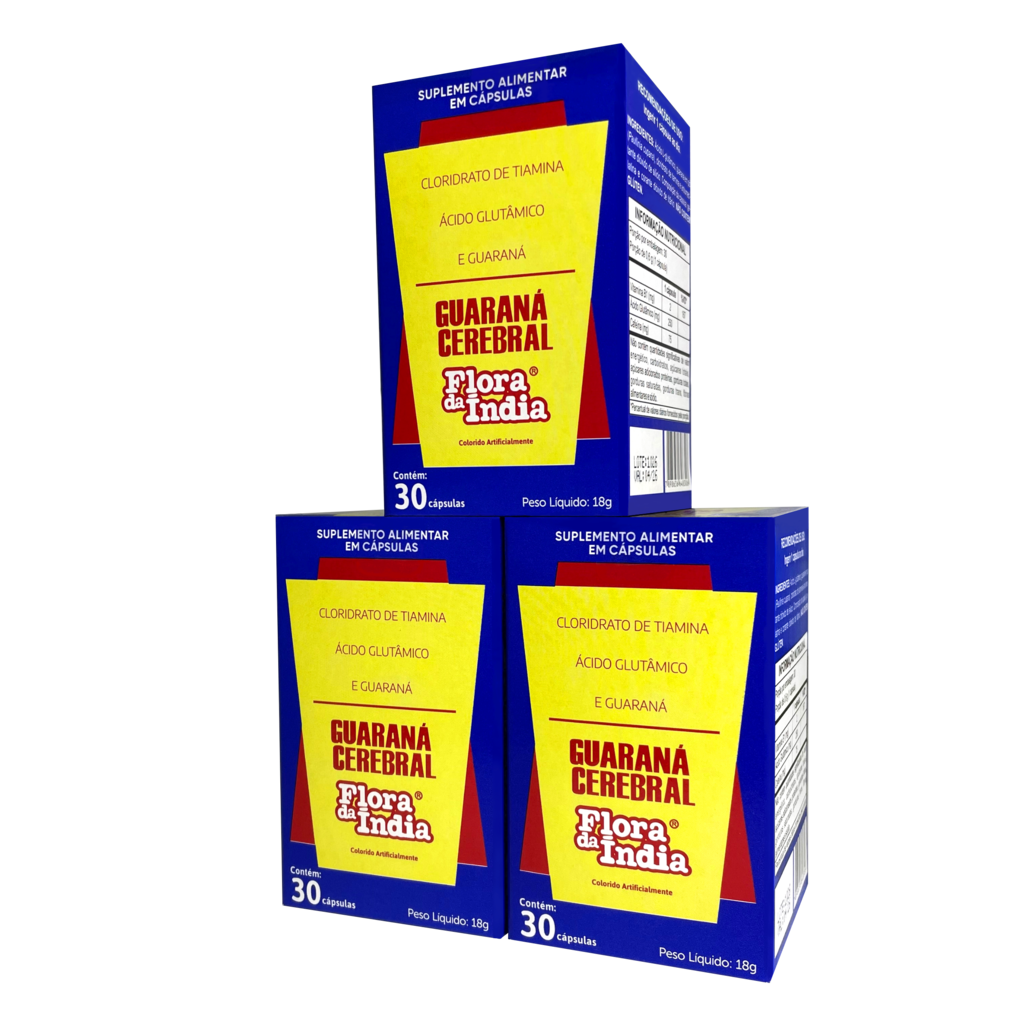 Kit 3x Guaraná Cerebral Flora da Índia | 30 Cápsulas