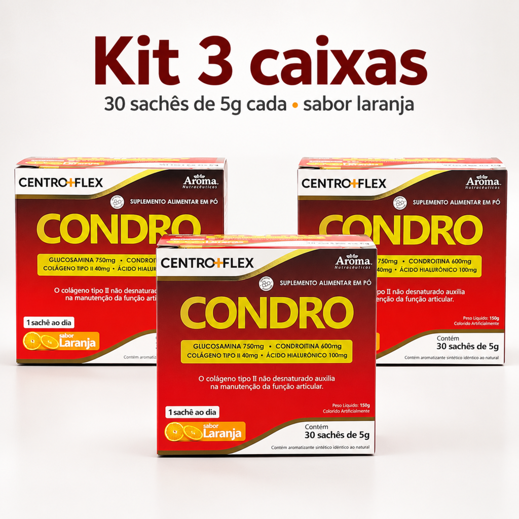 CentroFlex Condro Sachê 30g - Colágeno e Glucosamina Sabor Laranja — Kit 3 Unidades