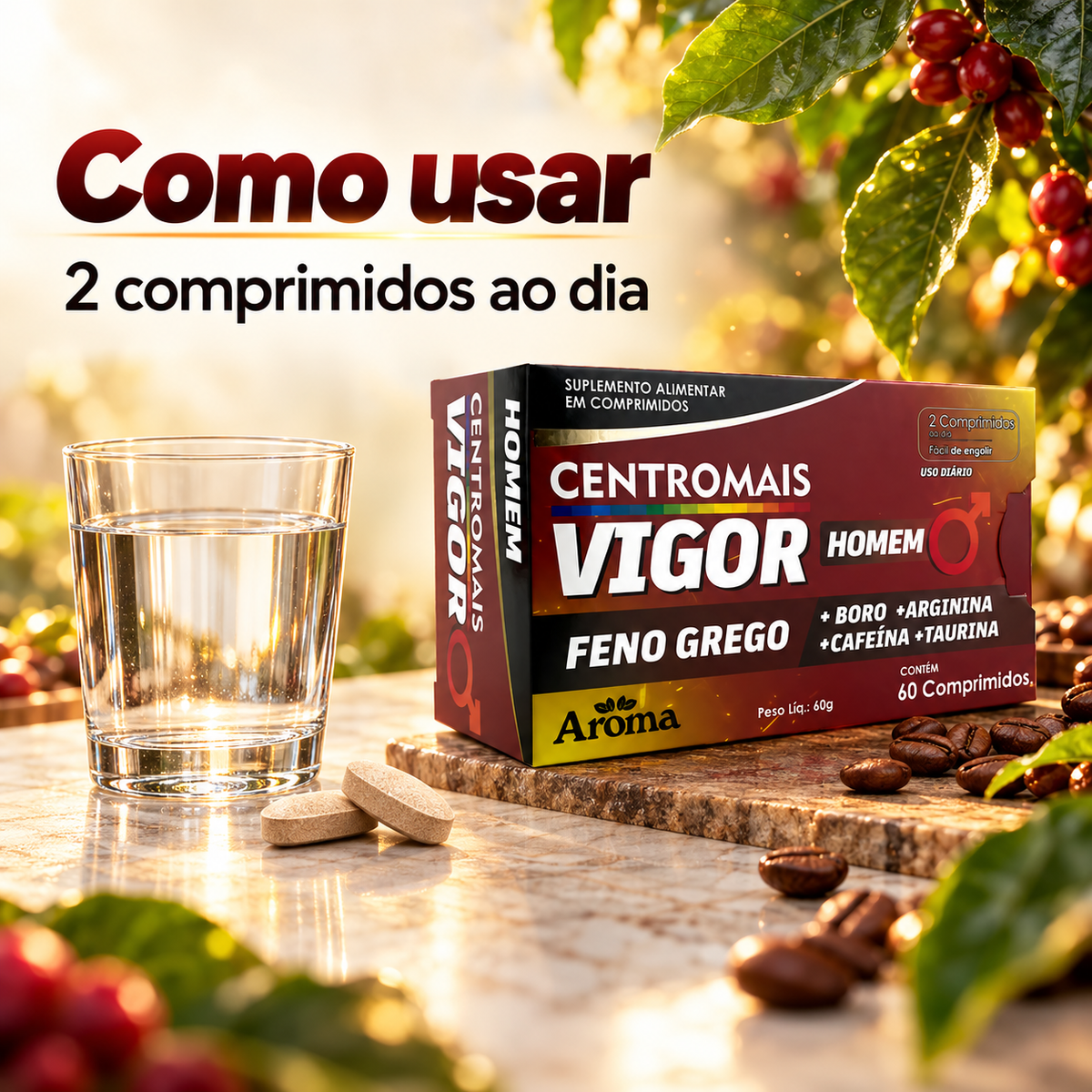 CentroMais Vigor Homem Cafeína 150 mg | 60 Comprimidos
