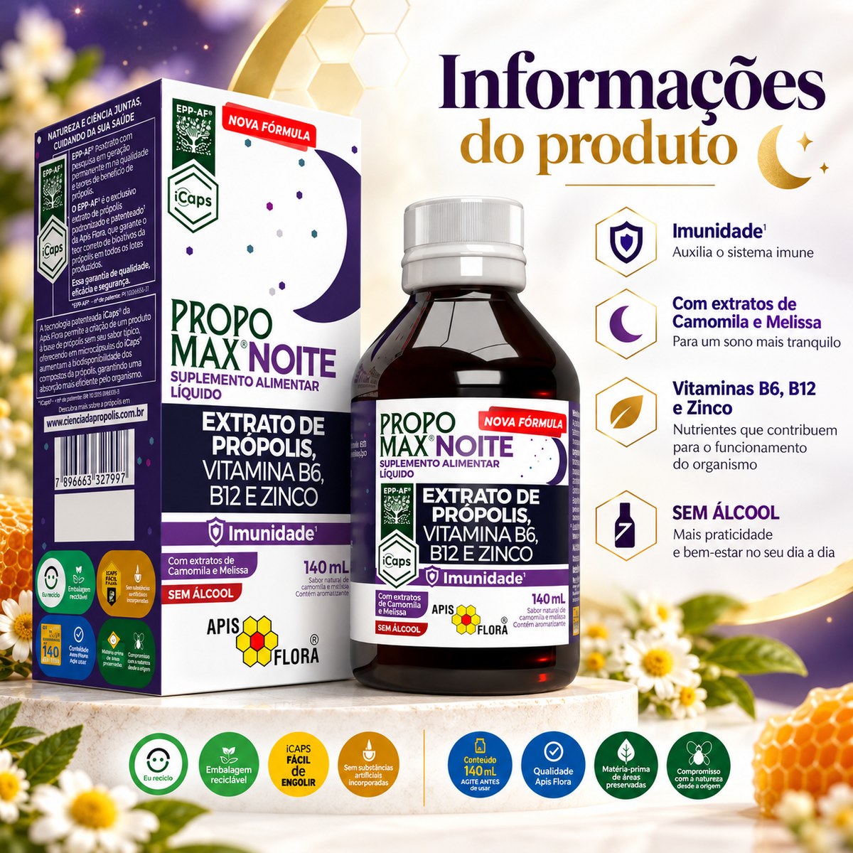 Propomax Noite Apis Flora Própolis + Zinco B6 B12 | 140 ml