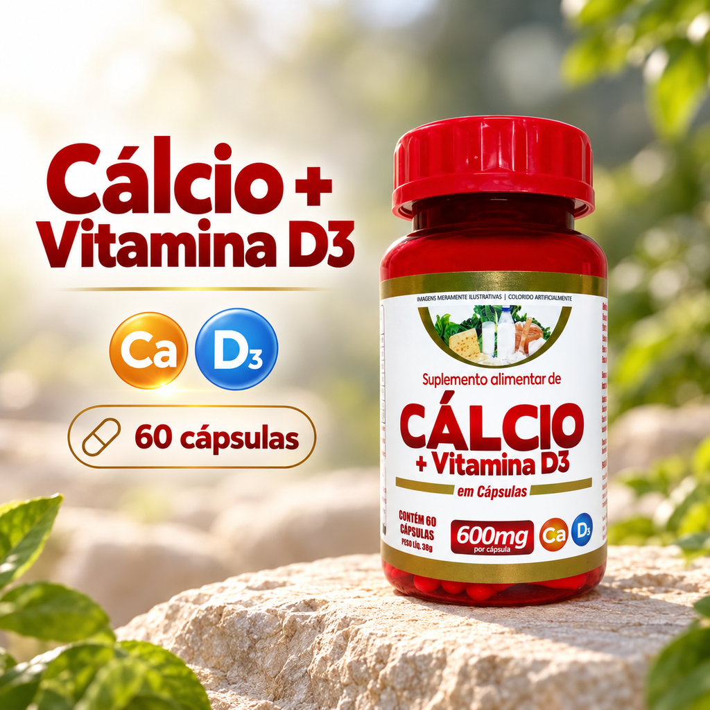 Cálcio + Vitamina D3 | 60 Cápsulas - Suplemento Natural em Cápsulas