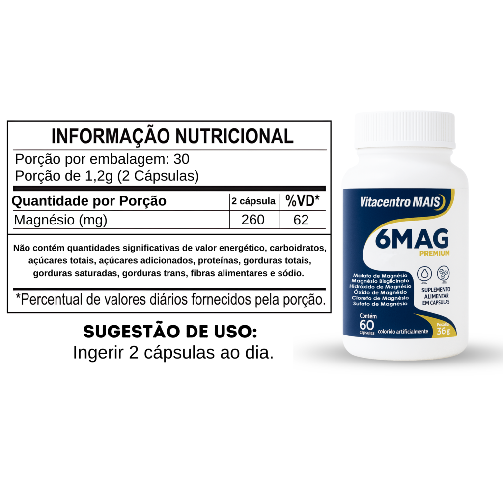 6 Mag Premium 6 Tipos De Magnésio Alta Absorção 60 Cápsulas — foto 4