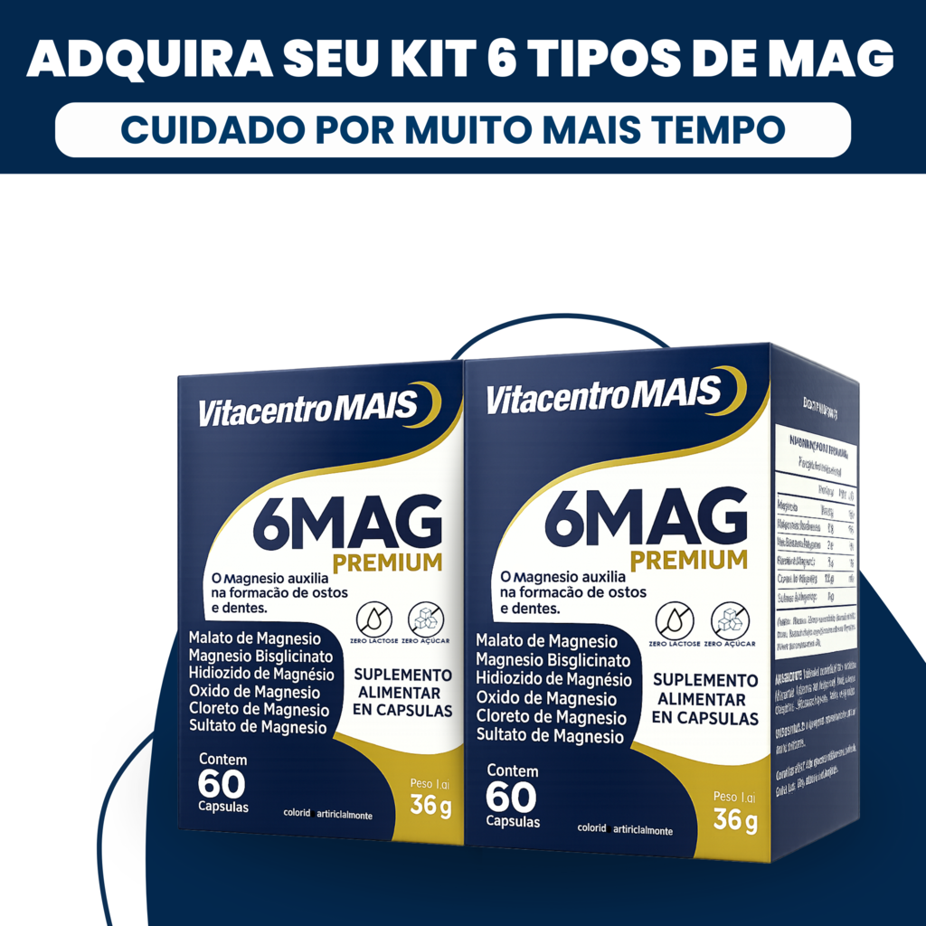 6 Mag Premium 6 Tipos De Magnésio Alta Absorção 60 Cápsulas — Kit 2 Unidades