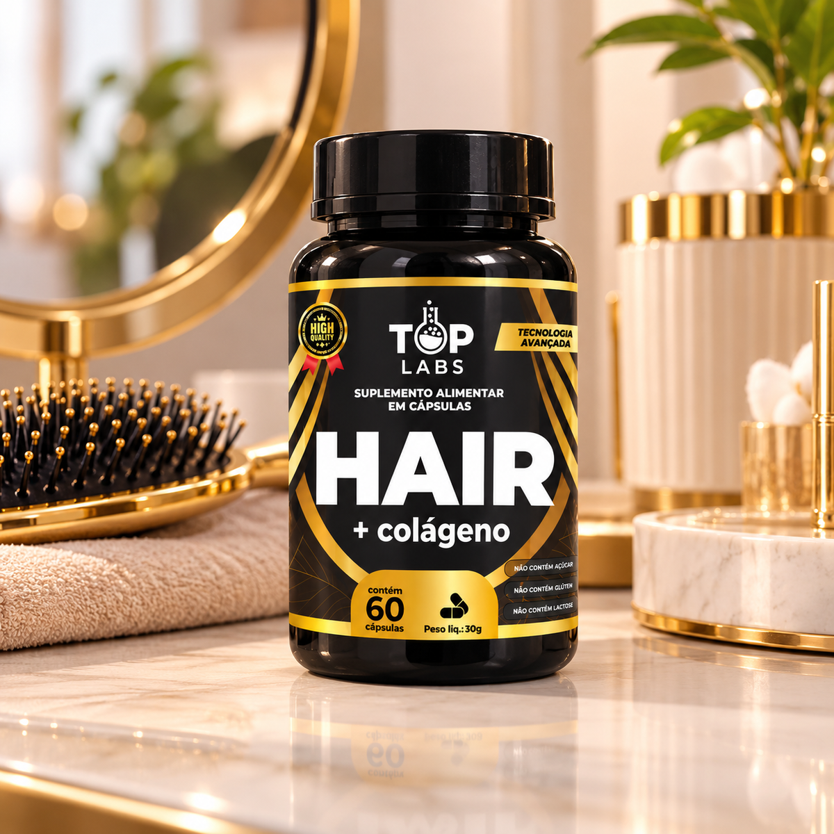 Hair + Colágeno Top Labs | 60 Cápsulas de 500 mg