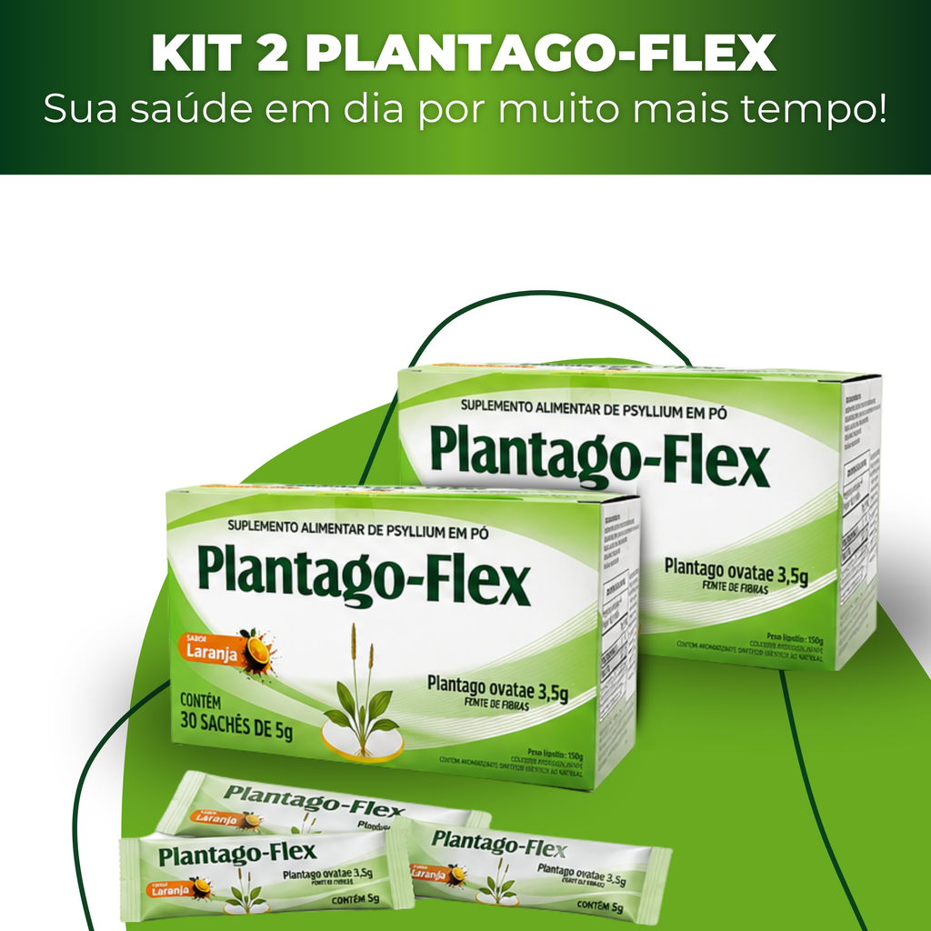 Plantago-Flex Psyllium em Pó Para Saciedade - Fibra Solúvel — Kit 2 Unidades