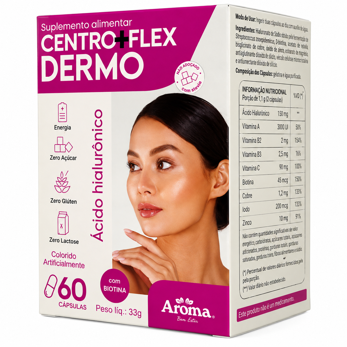 Centro + Flex Dermo | Biotina + Ácido Hialurônico - Cabelo, Pele e Unhas