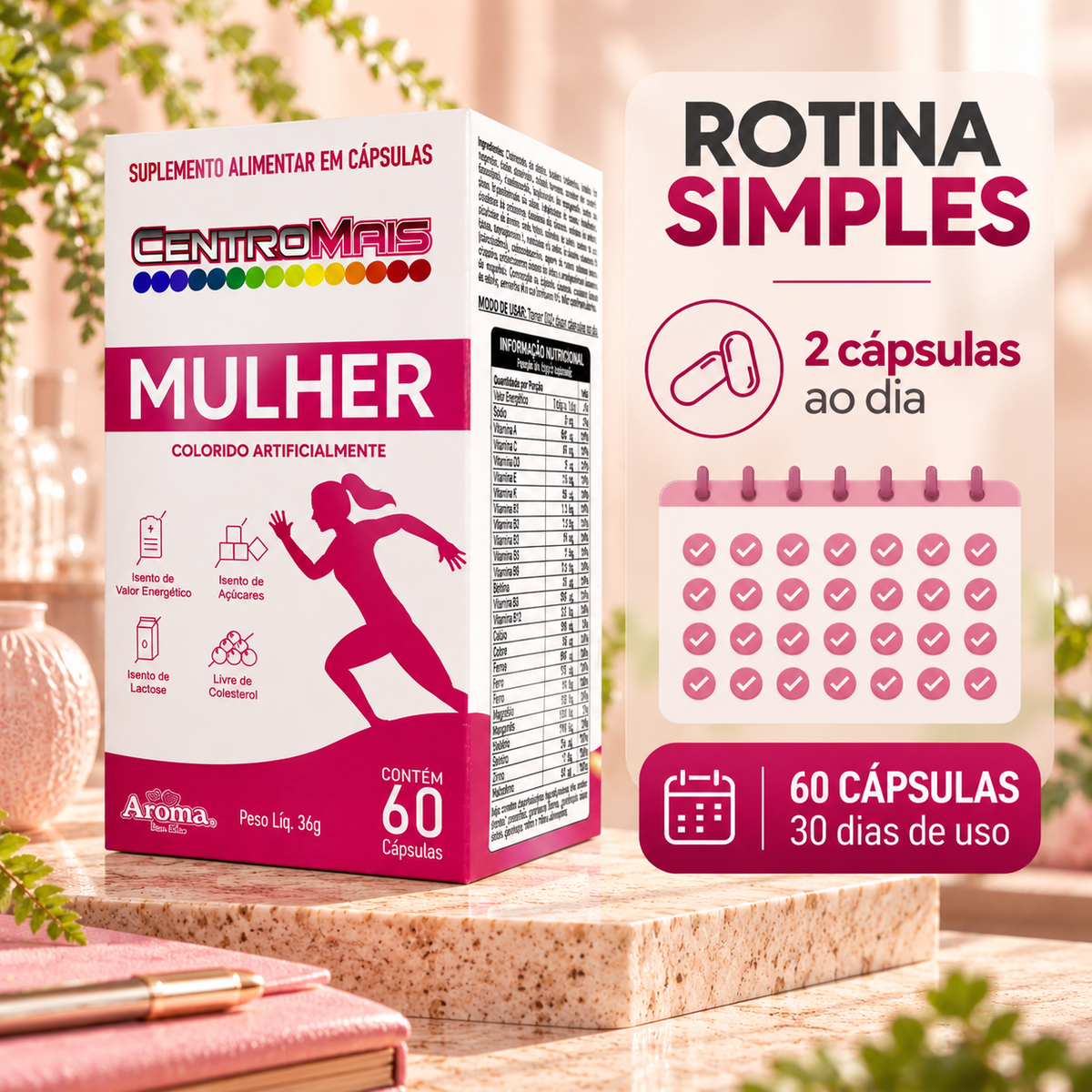 Multivitamínico Centromais Mulher | 60 Cápsulas - Suplemento Natural em Cápsulas