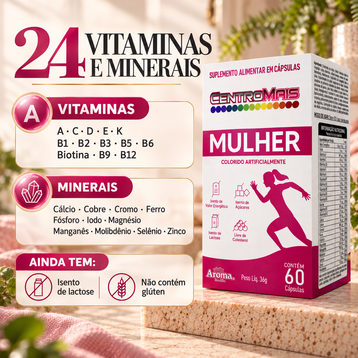 Multivitamínico Centromais Mulher | 60 Cápsulas - Suplemento Natural em Cápsulas