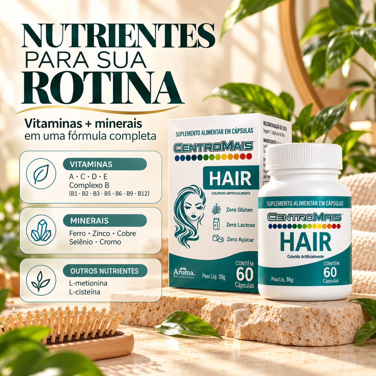 CentroMais Hair Biotina e Vitaminas Cabelo e Unha 60 Cáps