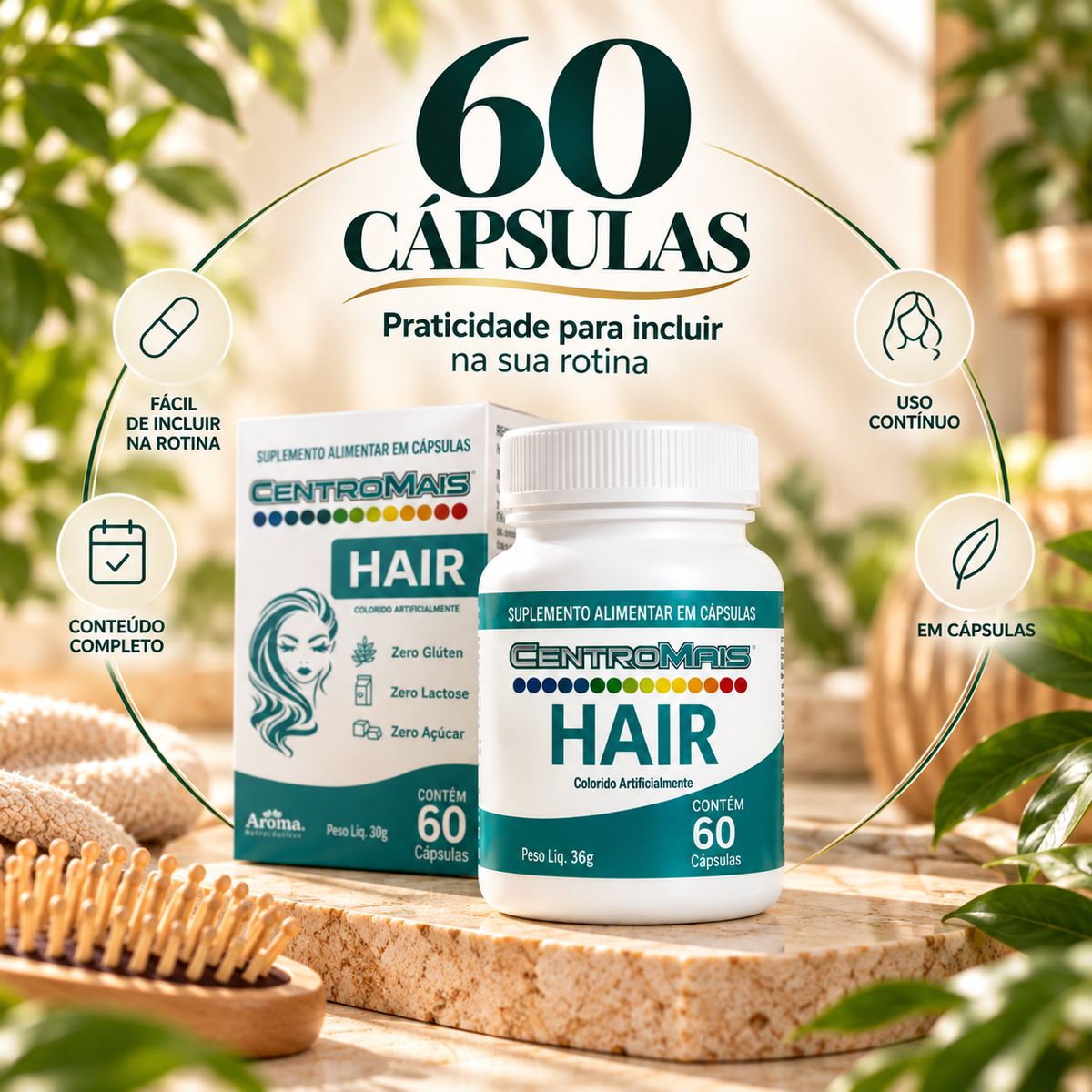 CentroMais Hair Biotina e Vitaminas Cabelo e Unha 60 Cáps