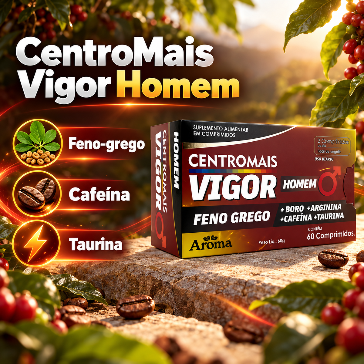 CentroMais Vigor Homem Cafeína 150 mg | 60 Comprimidos