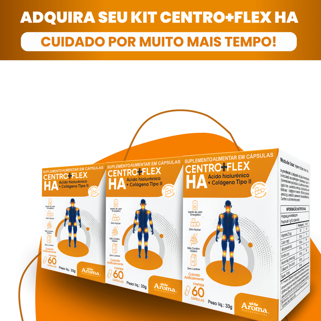 Centro + Flex HA | Ácido Hialurônico + Colágeno Tipo II — Kit 3 Unidades
