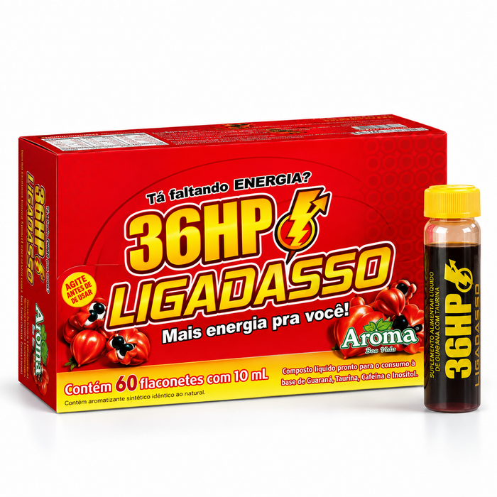 36 HP Ligadasso Guaraná + Cafeína | 60 Flaconetes de 10 ml