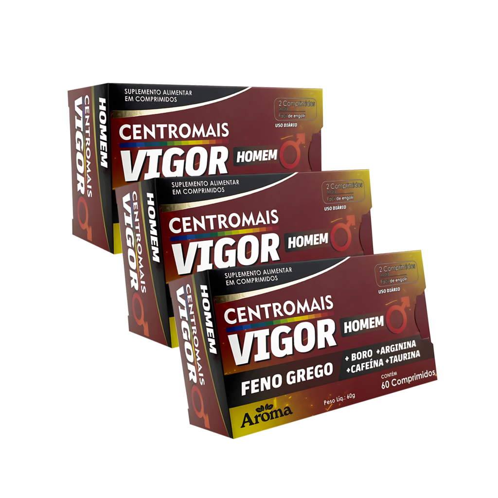 CentroMais Vigor Homem 60 Cápsulas | Feno Grego + Cafeína com Taurina — Kit 3 Unidades