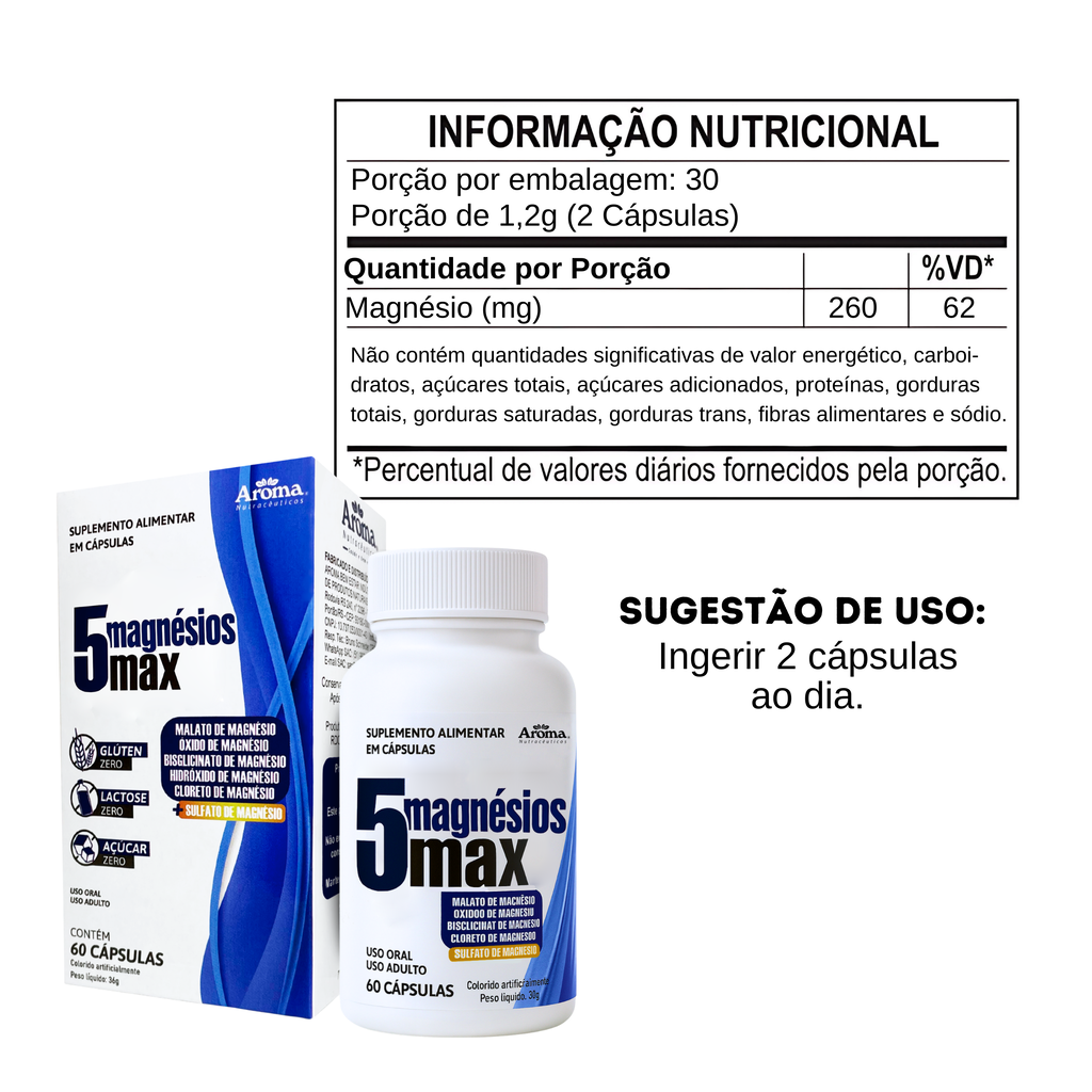 Tetra Magnésio 5 Tipos De Magnésio 600mg Premium - 60 Cápsulas Sem Sabor — foto 7