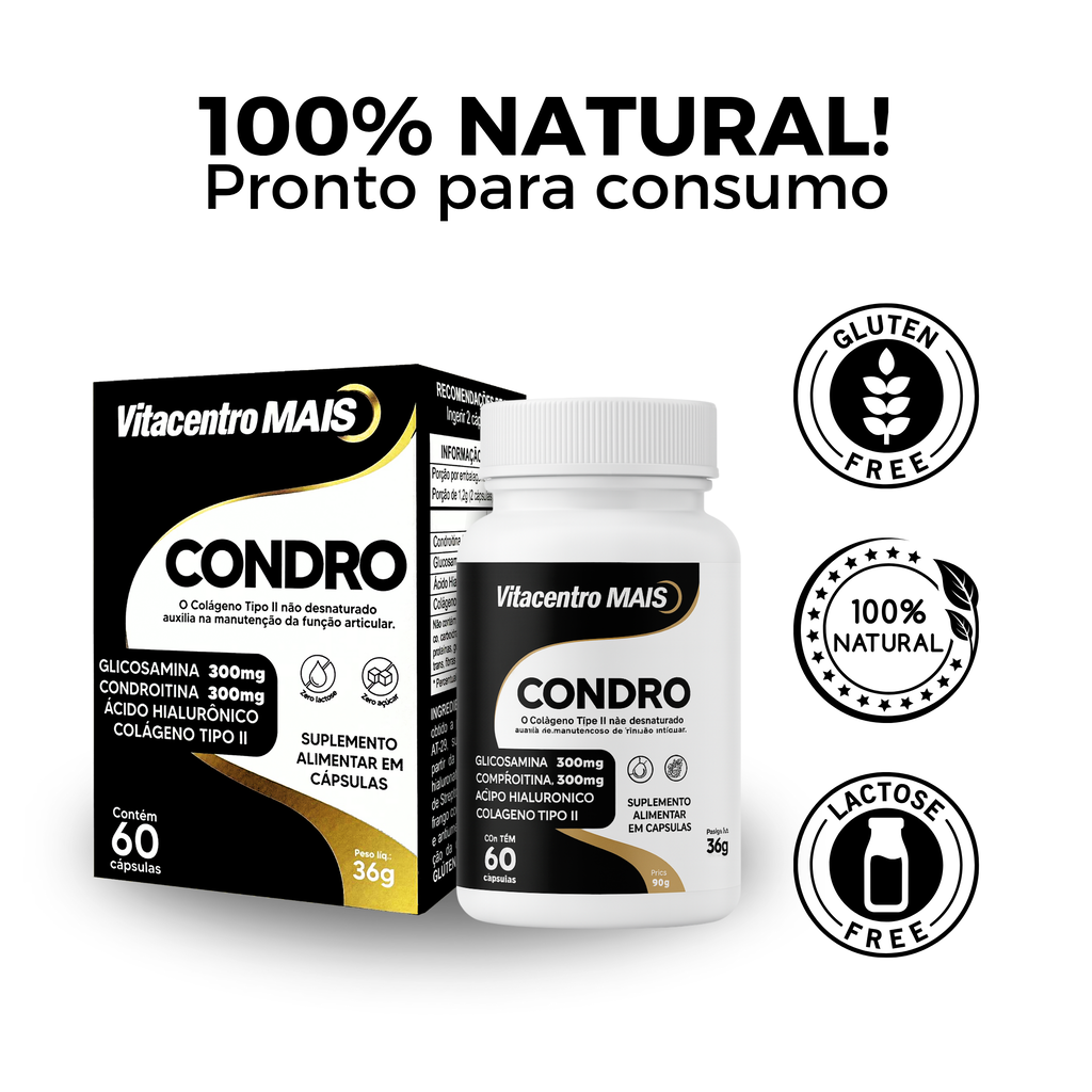 Condro Vitacentro MAIS – Colágeno Tipo II + Glucosamina + Condroitina + Ácido Hialurônico – 60 Cápsulas — foto 7
