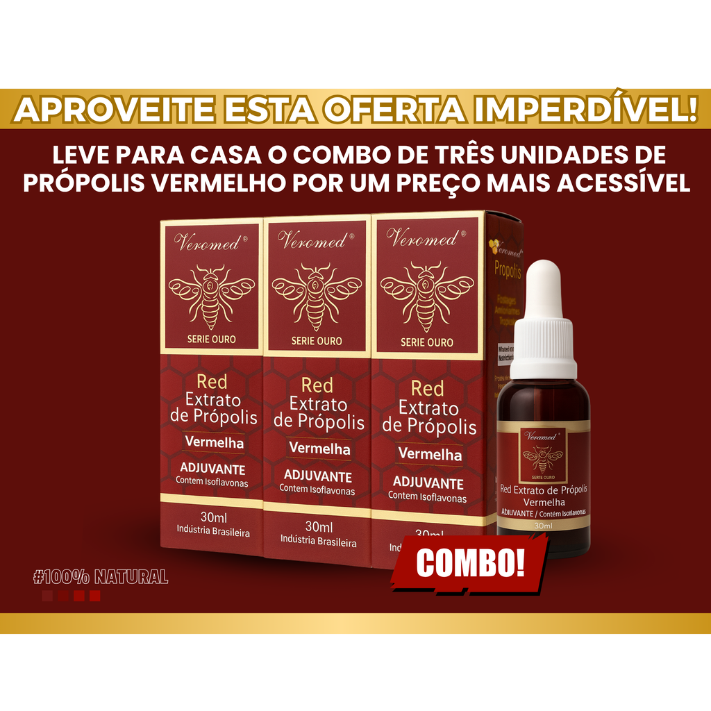 Extrato De Própolis Vermelho 30ml Serie Ouro - Veromed — Kit 3 Unidades