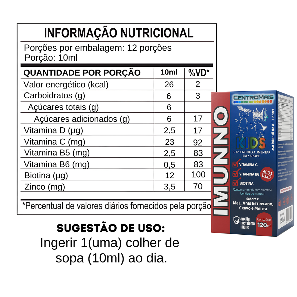 Imunno Kids Xarope 120ml – Vitaminas C, B6 e Biotina | Apoio ao Sistema Imune Infantil — foto 7