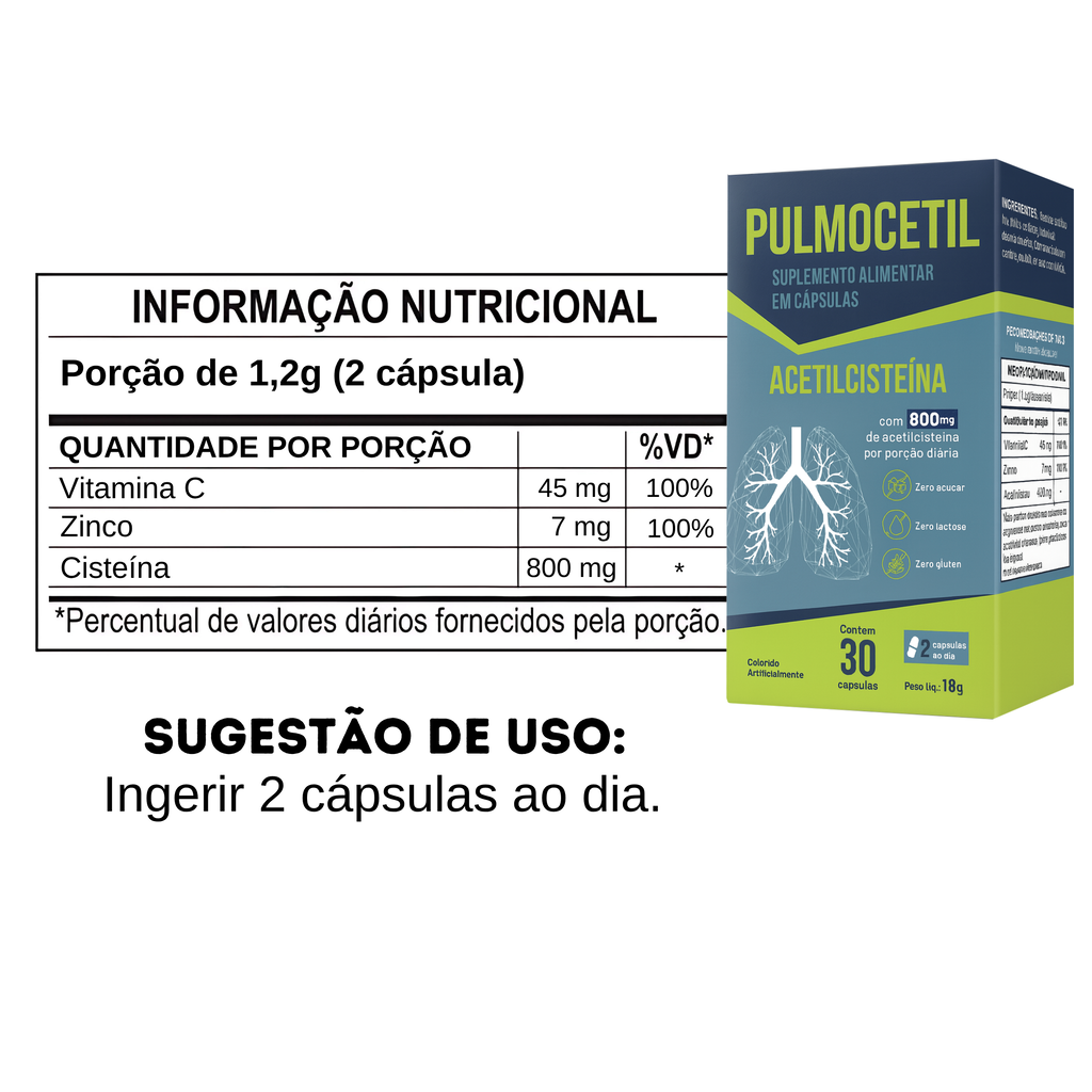 Pulmocetil 800mg 30 Cápsulas Alta Concentração Sem Sabor — foto 3