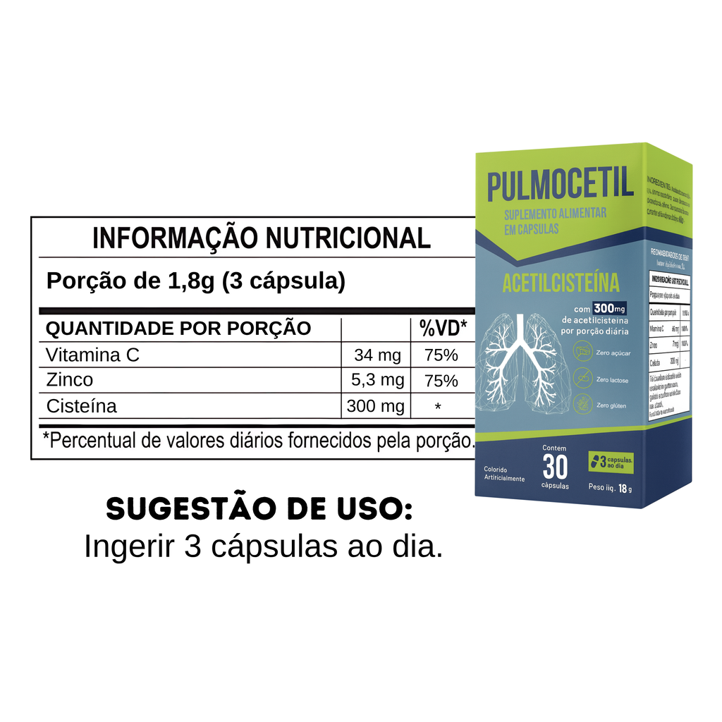 Pulmocetil 300mg 30 Cápsulas Suporte Respiratório — foto 3