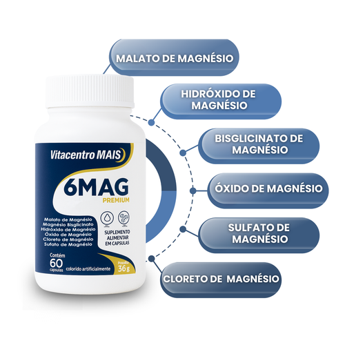 6 Mag Premium 6 Tipos De Magnésio Alta Absorção 60 Cápsulas — foto 2