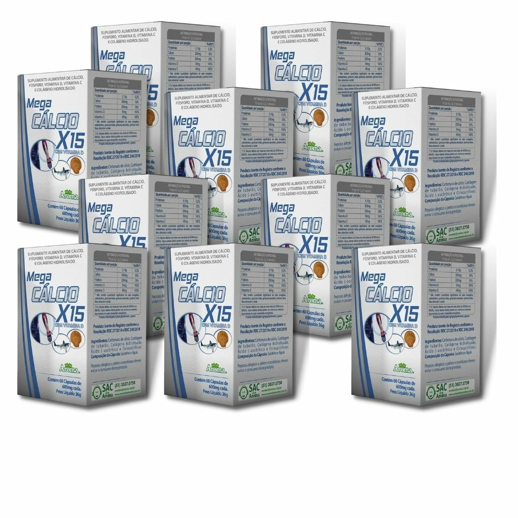 Kit 10x Mega Cálcio X15 | 600 Cápsulas