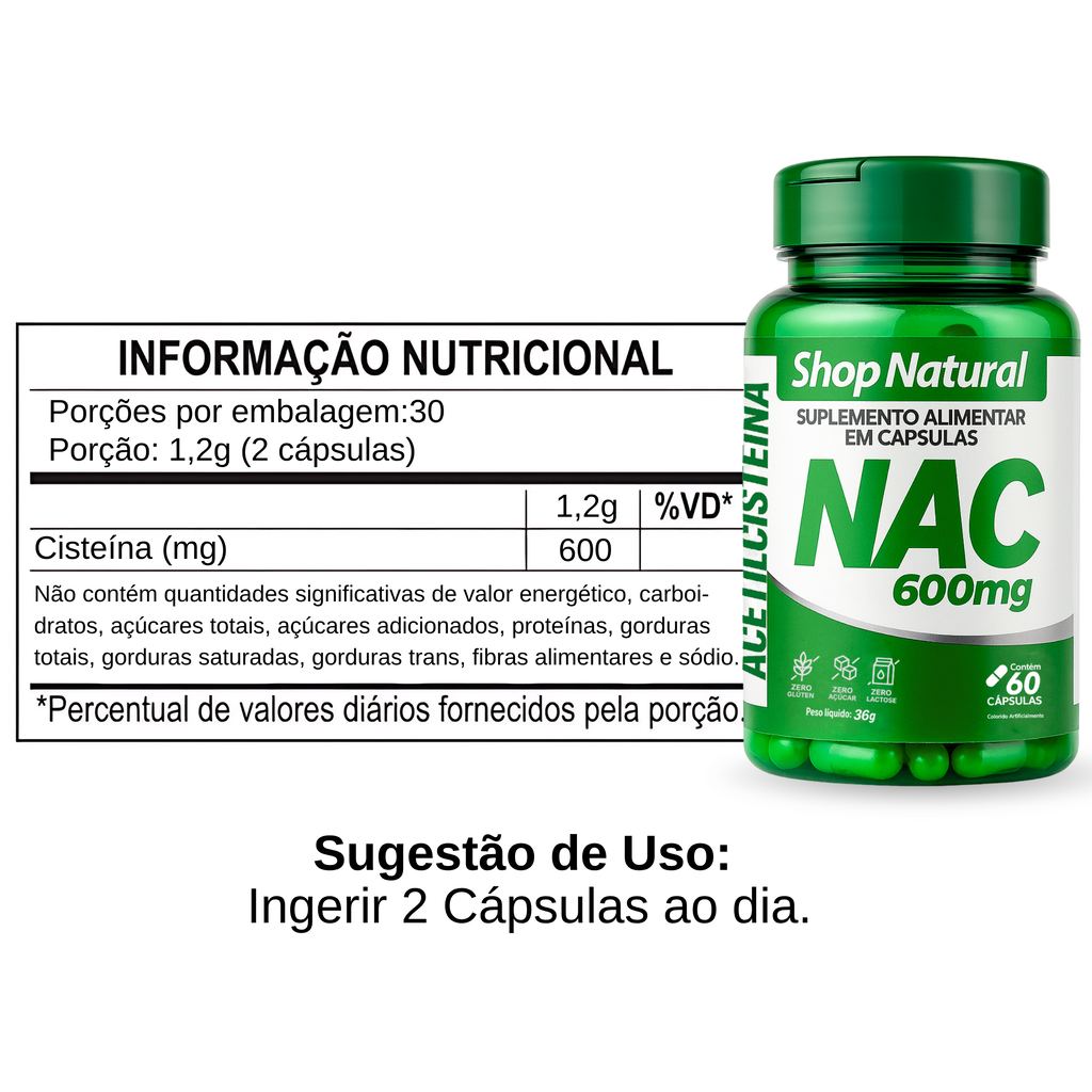 NAC 600mg N-Acetilcisteína 60 Cápsulas | Suporte Respiratório e Glutationa — foto 3
