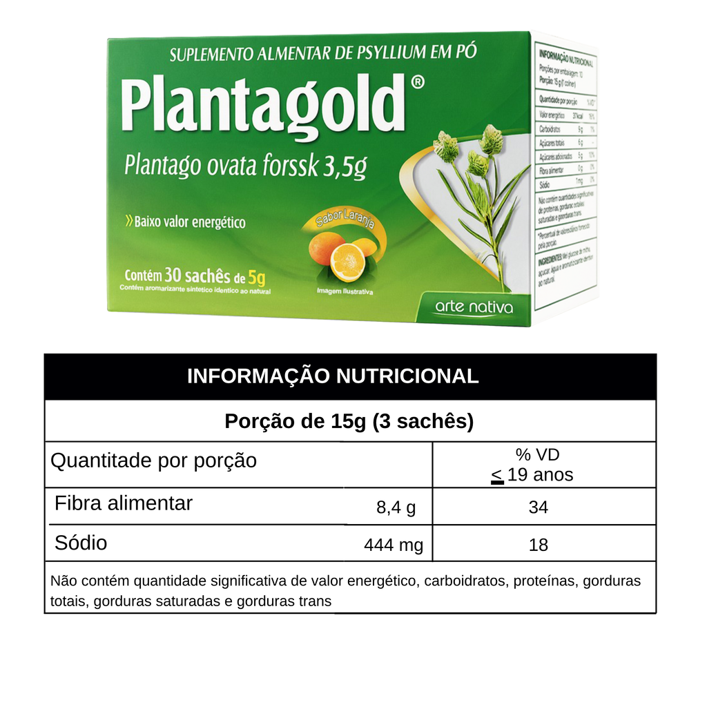 Planta Gold Psyllium Plantago Ovata 3,5g 30 Sachês Sabor Laranja — foto 5