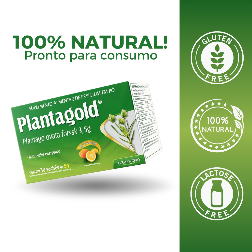 Planta Gold Psyllium Plantago Ovata 3,5g 30 Sachês Sabor Laranja — foto 6
