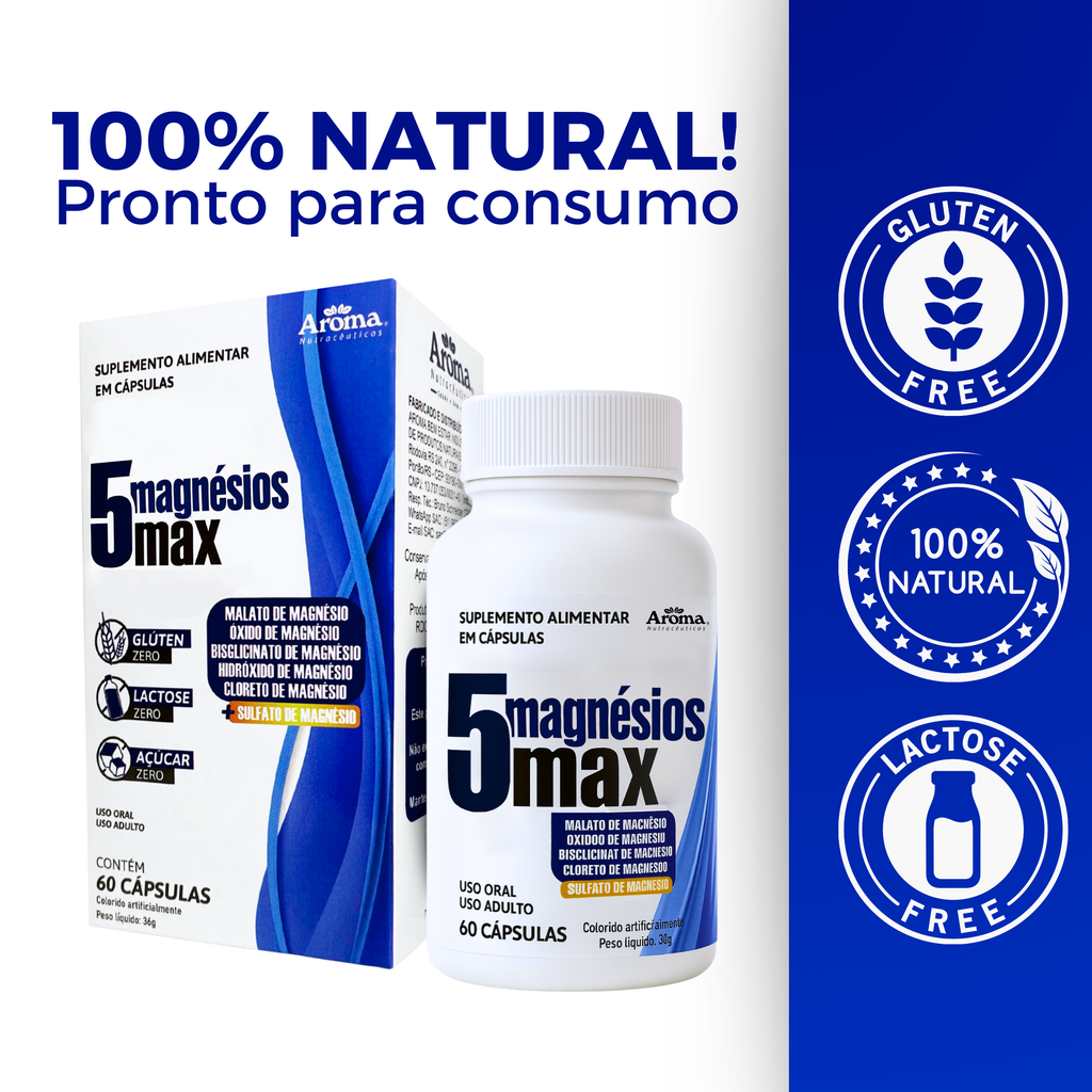Tetra Magnésio 5 Tipos De Magnésio 600mg Premium - 60 Cápsulas Sem Sabor — foto 6