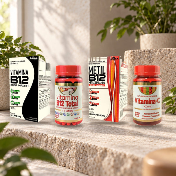 Vitaminas isoladas: B12 Dose Máxima, B12 Total, Metil B12 e Vitamina C + Zinco