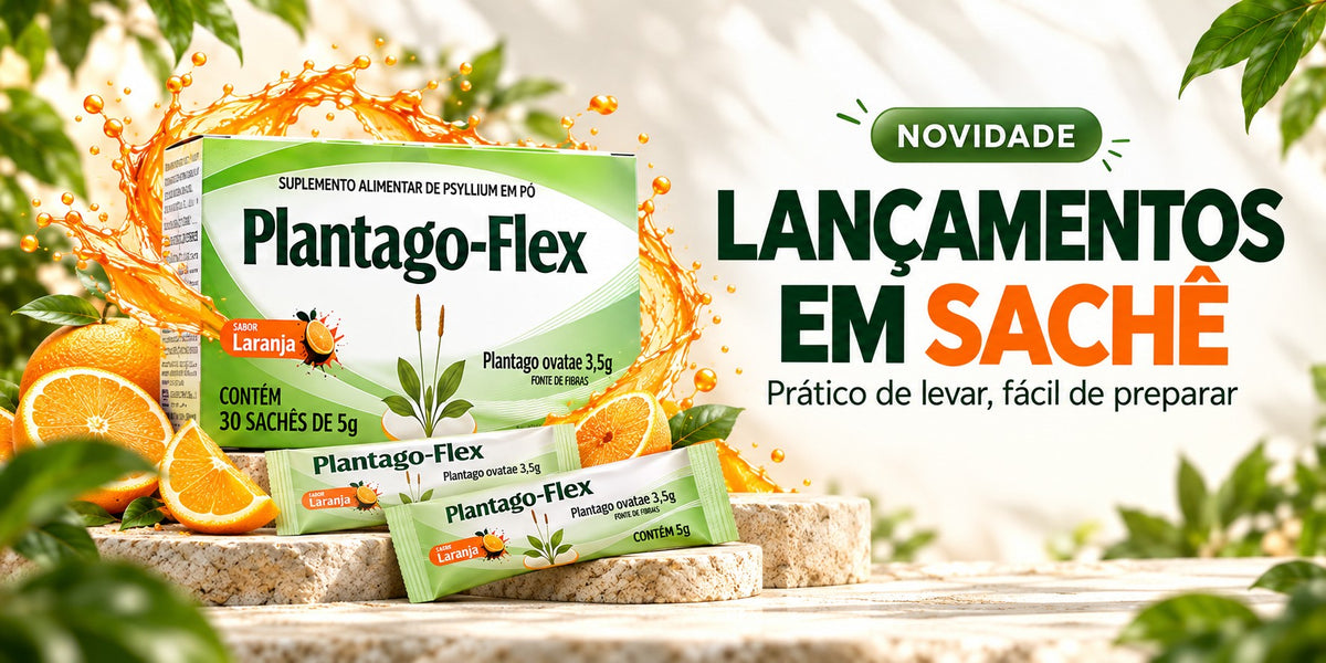 Novidade: lançamentos em sachê, Plantago-Flex sabor laranja