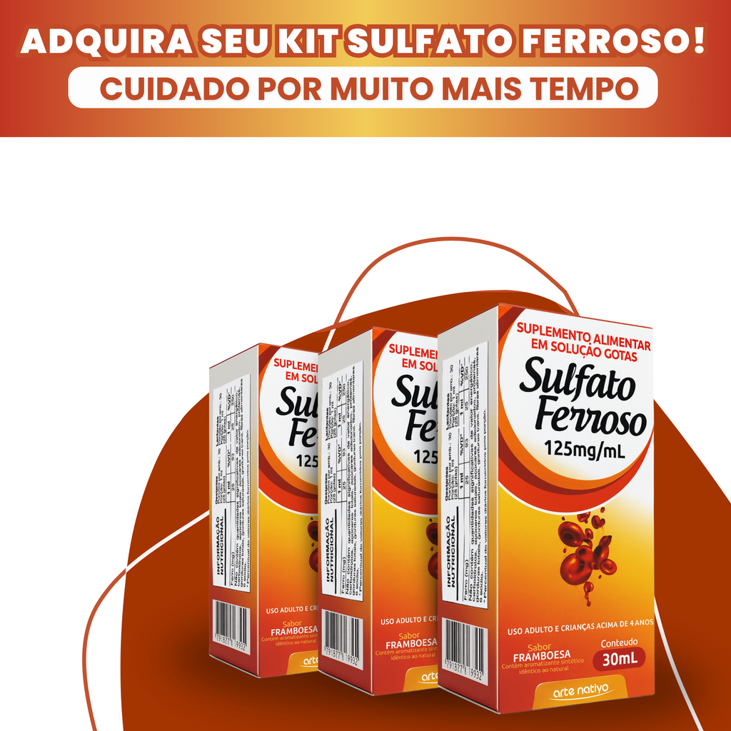 Sulfato Ferroso Gotas 30ml 125mg/ml — Kit 3 Unidades