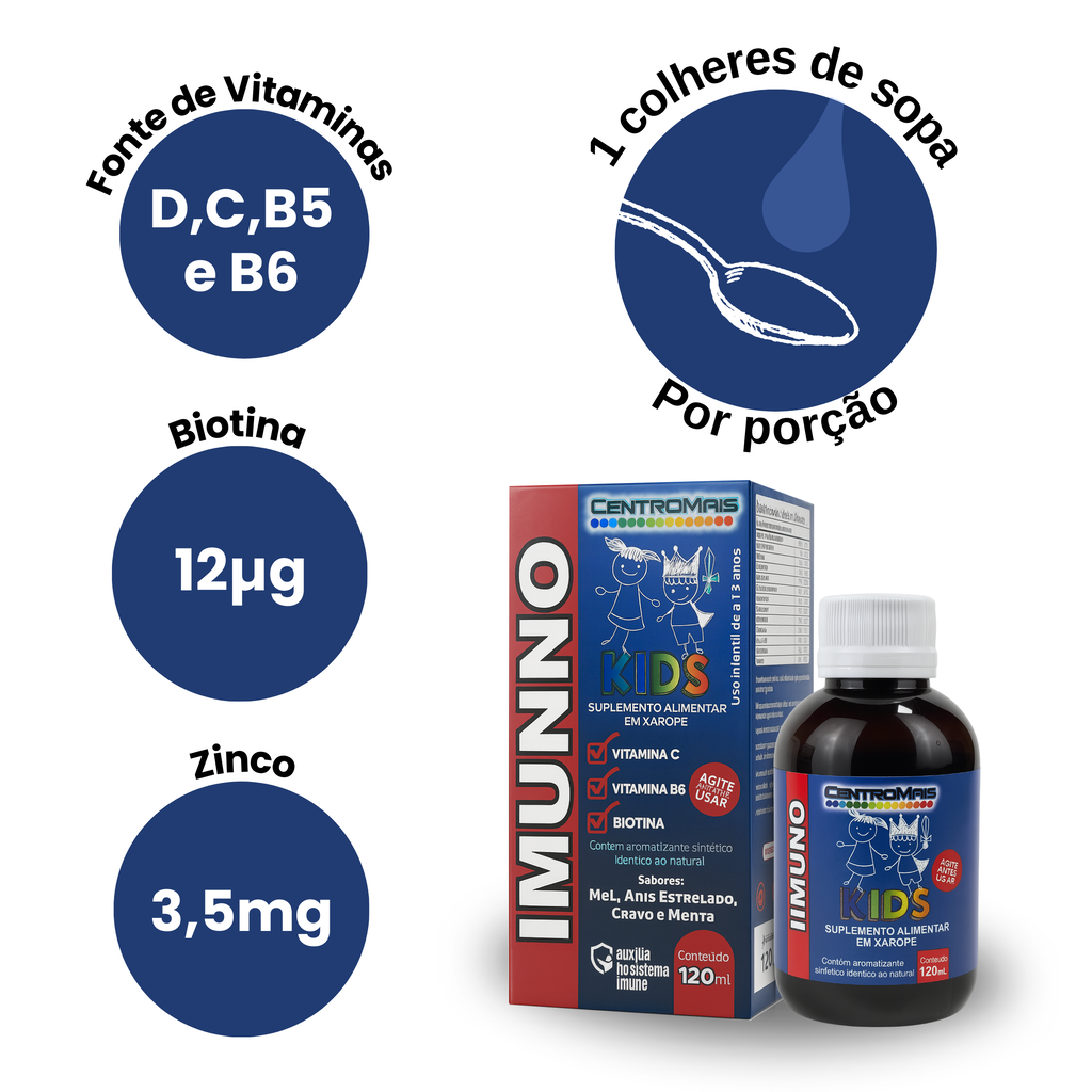 Imunno Kids Xarope 120ml – Vitaminas C, B6 e Biotina | Apoio ao Sistema Imune Infantil — foto 5
