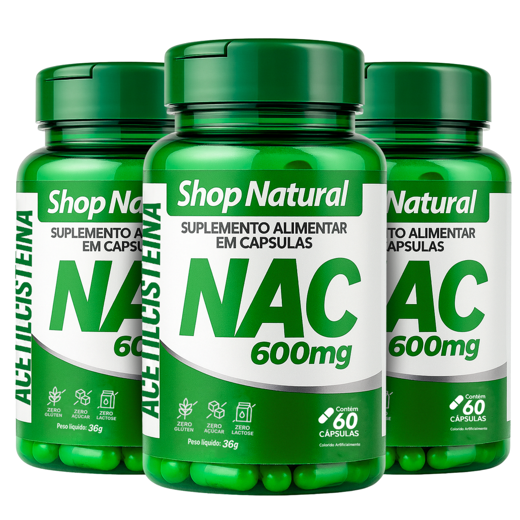 NAC 600mg N-Acetilcisteína 60 Cápsulas | Suporte Respiratório e Glutationa — Kit 3 Unidades