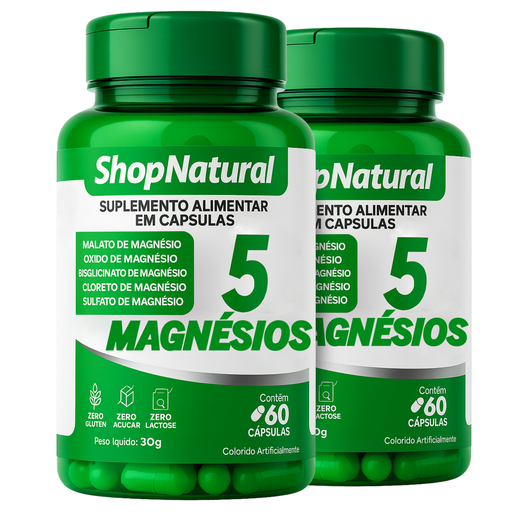 Tetra Magnésio 5 Tipos De Magnésio 600mg Premium 60 Cápsulas — Kit 2 Unidades