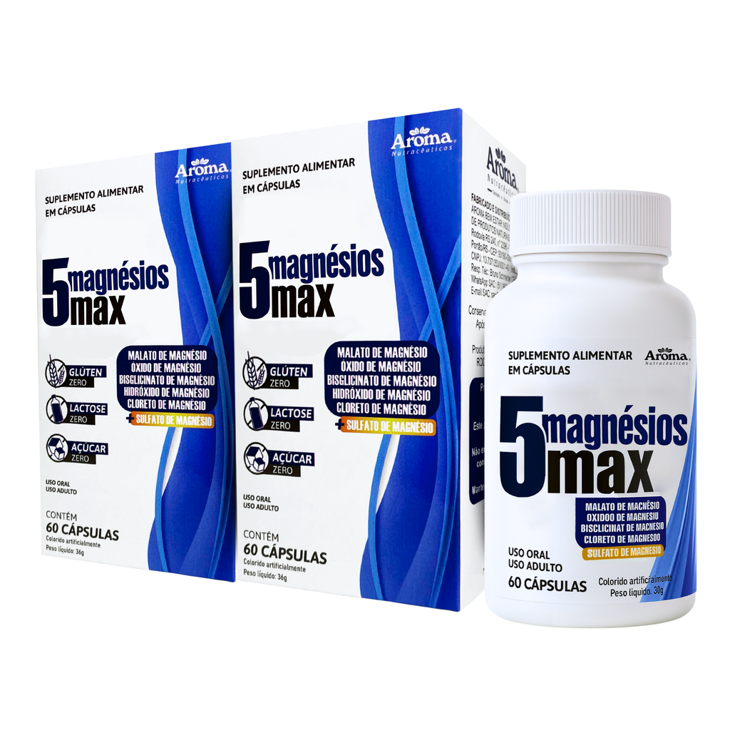 Tetra Magnésio 5 Tipos De Magnésio 600mg Premium - 60 Cápsulas Sem Sabor — Kit 2 Unidades