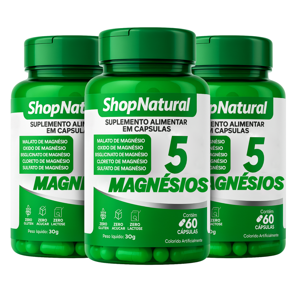 Tetra Magnésio 5 Tipos De Magnésio 600mg Premium 60 Cápsulas — Kit 3 Unidades