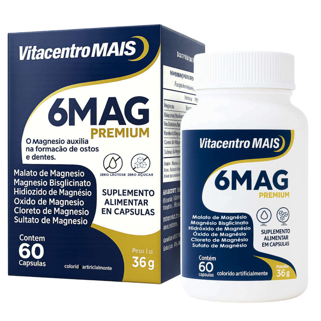 6 Mag Premium 6 Tipos De Magnésio Alta Absorção 60 Cápsulas