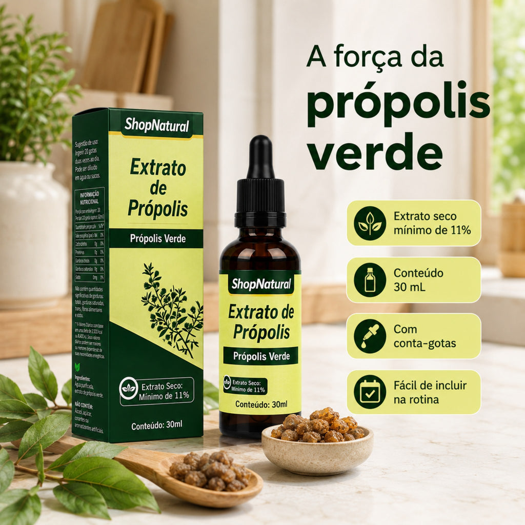 Própolis Verde Tradicional ShopNatural: extrato seco mínimo de 11%, 30 ml, conta-gotas
