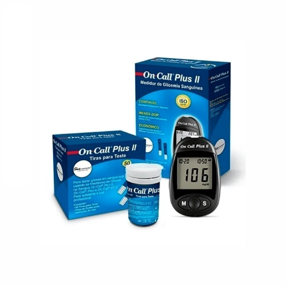 Medidor de Glicemia On Call Plus II + 50 Tiras para Teste de Glicose