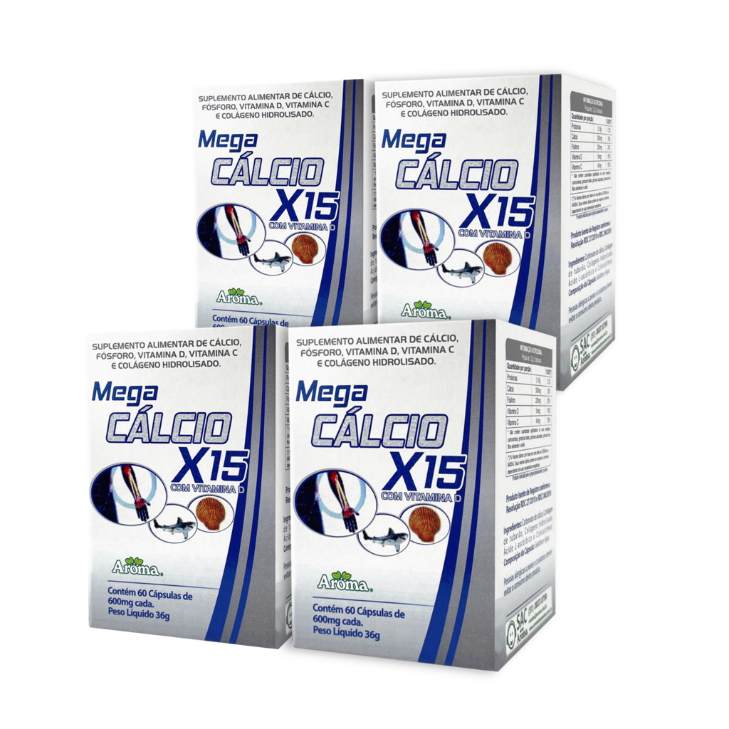 Kit 4x Mega Cálcio X15 | 240 Cápsulas